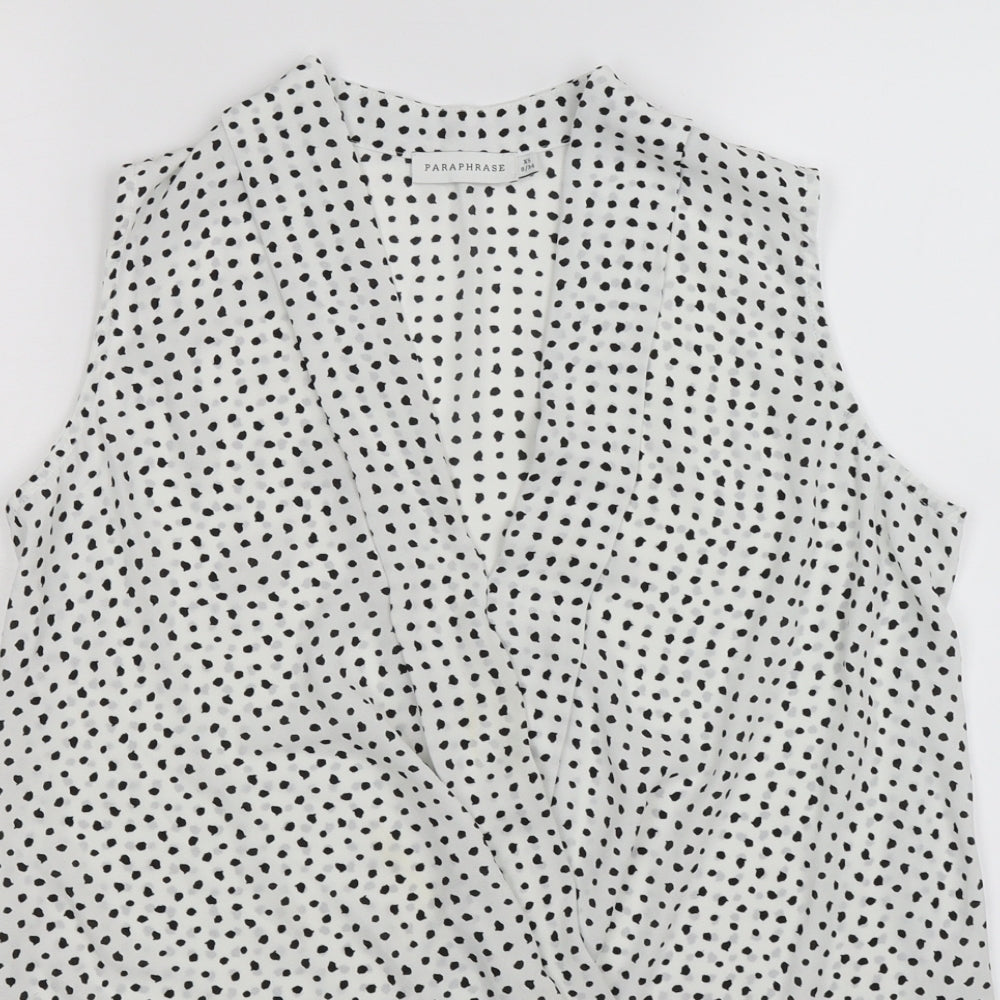 Paraphrase Womens White Polka Dot Chiffon Wrap Blouse Size 8