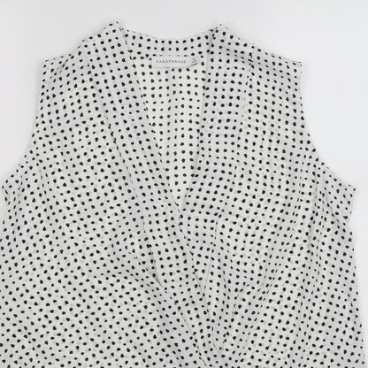 Paraphrase Womens White Polka Dot Chiffon Wrap Blouse Size 8