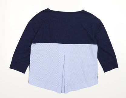 dunnes Womens Blue Striped Knit Pullover Jumper Size M  - shirt back
