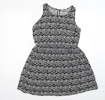 Papaya Womens Black Floral Knit Fit & Flare  Size 12