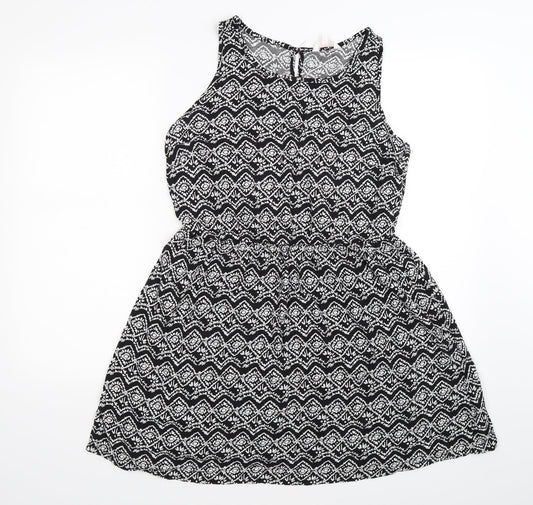 Papaya Womens Black Floral Knit Fit & Flare  Size 12