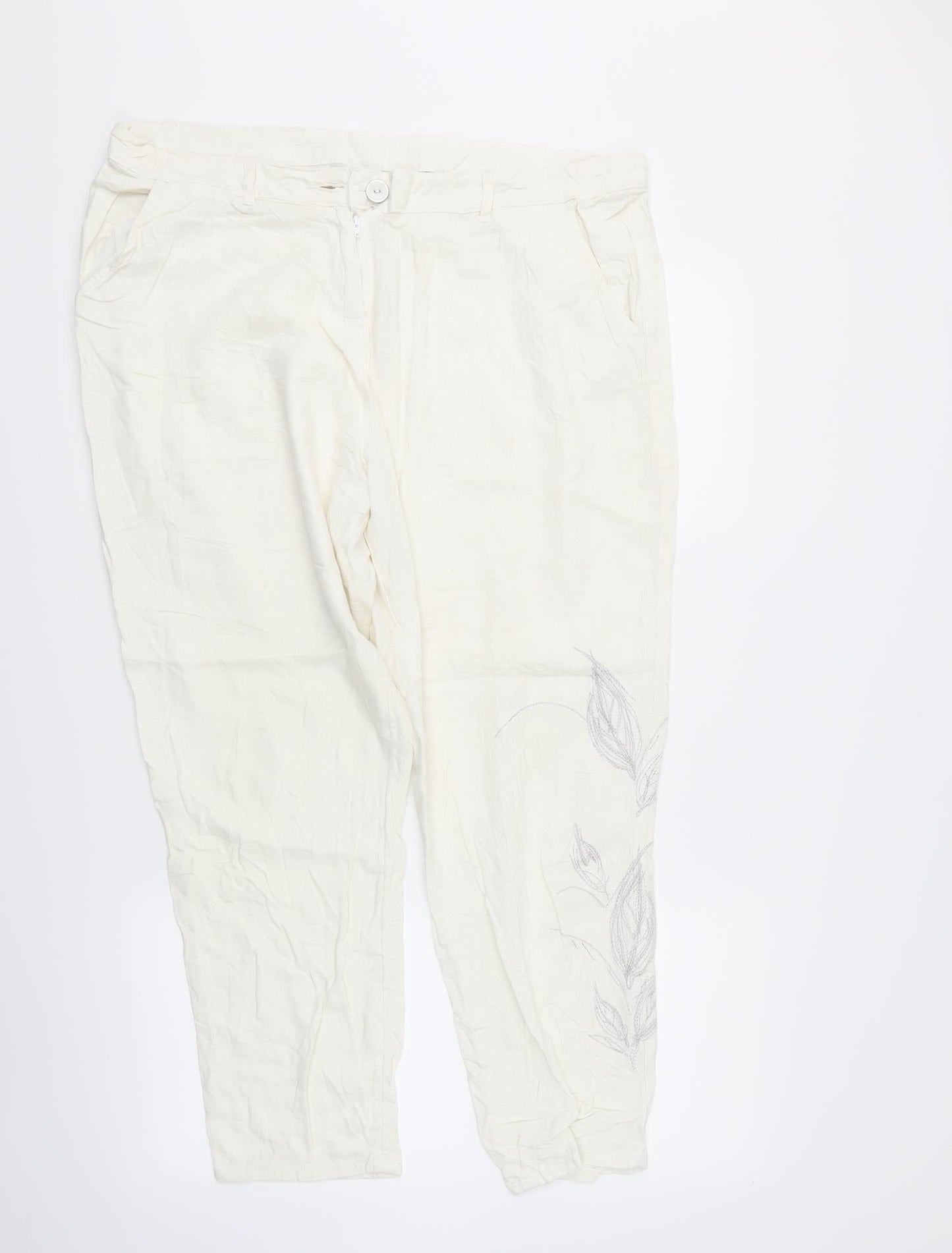 Bonmarché Womens White Floral  Trousers   L26 in