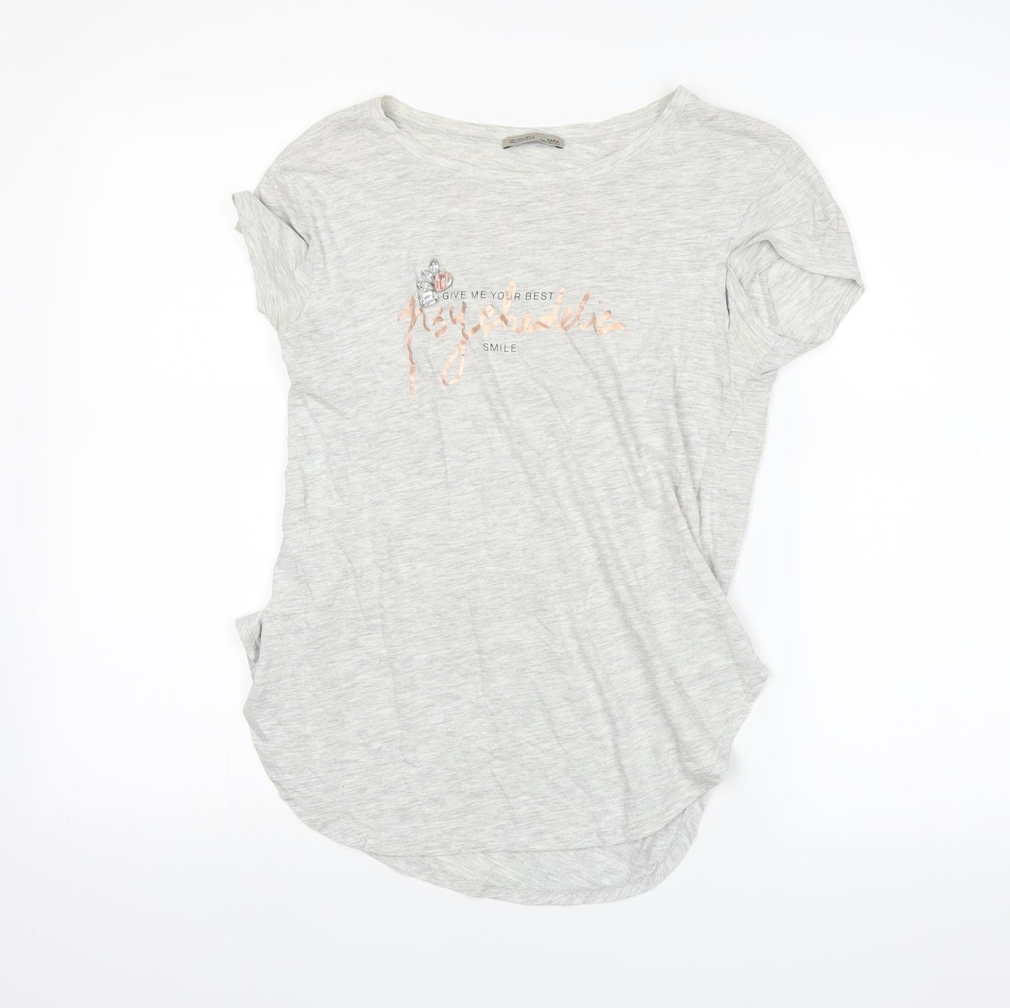 Womens UK Size S Zara Grey Basic T-Shirt