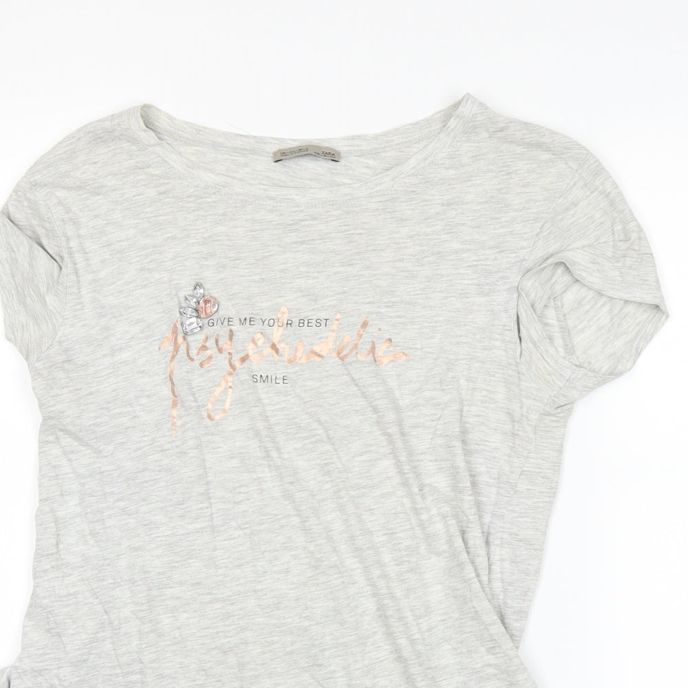 Womens UK Size S Zara Grey Basic T-Shirt