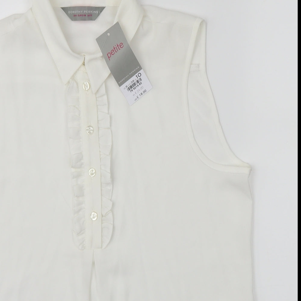 Womens UK Size 10 Dorothy Perkins White Cropped Button-Up
