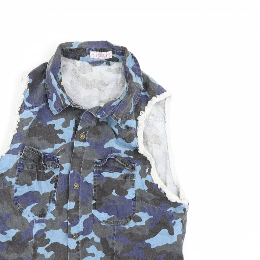 lilly white Womens Blue Camouflage  Tunic Button-Up Size M