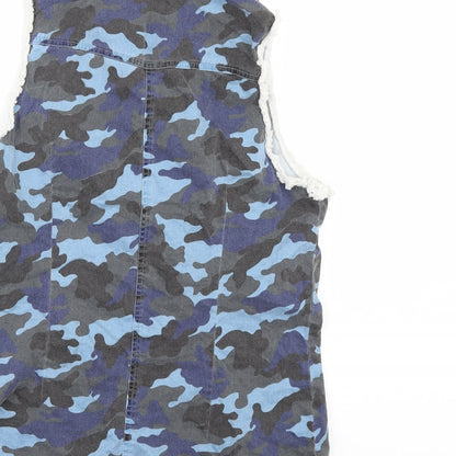 lilly white Womens Blue Camouflage  Tunic Button-Up Size M