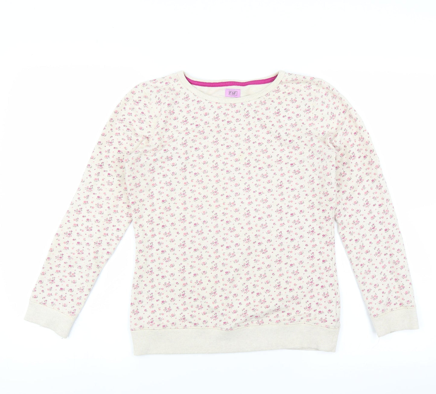 F&F Girls Beige Floral  Pullover Sweatshirt Size 12-13 Years
