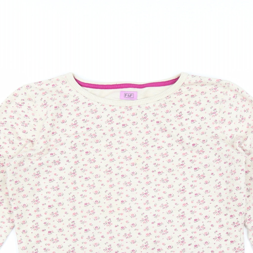 F&F Girls Beige Floral  Pullover Sweatshirt Size 12-13 Years