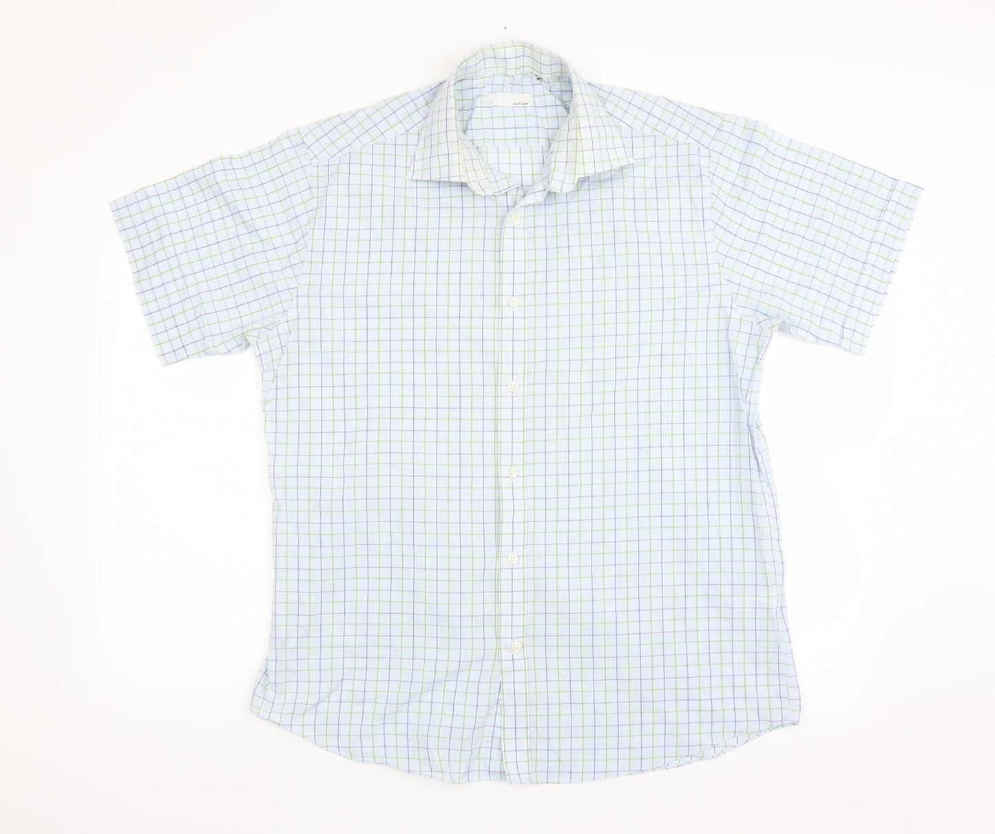 Mens UK Size 16 BHS Blue  Button-Up Short Sleeve Casual Shirt