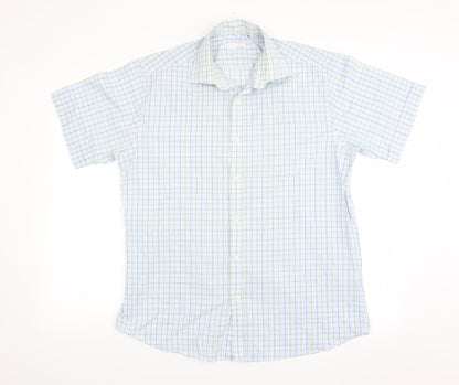 Mens UK Size 16 BHS Blue  Button-Up Short Sleeve Casual Shirt
