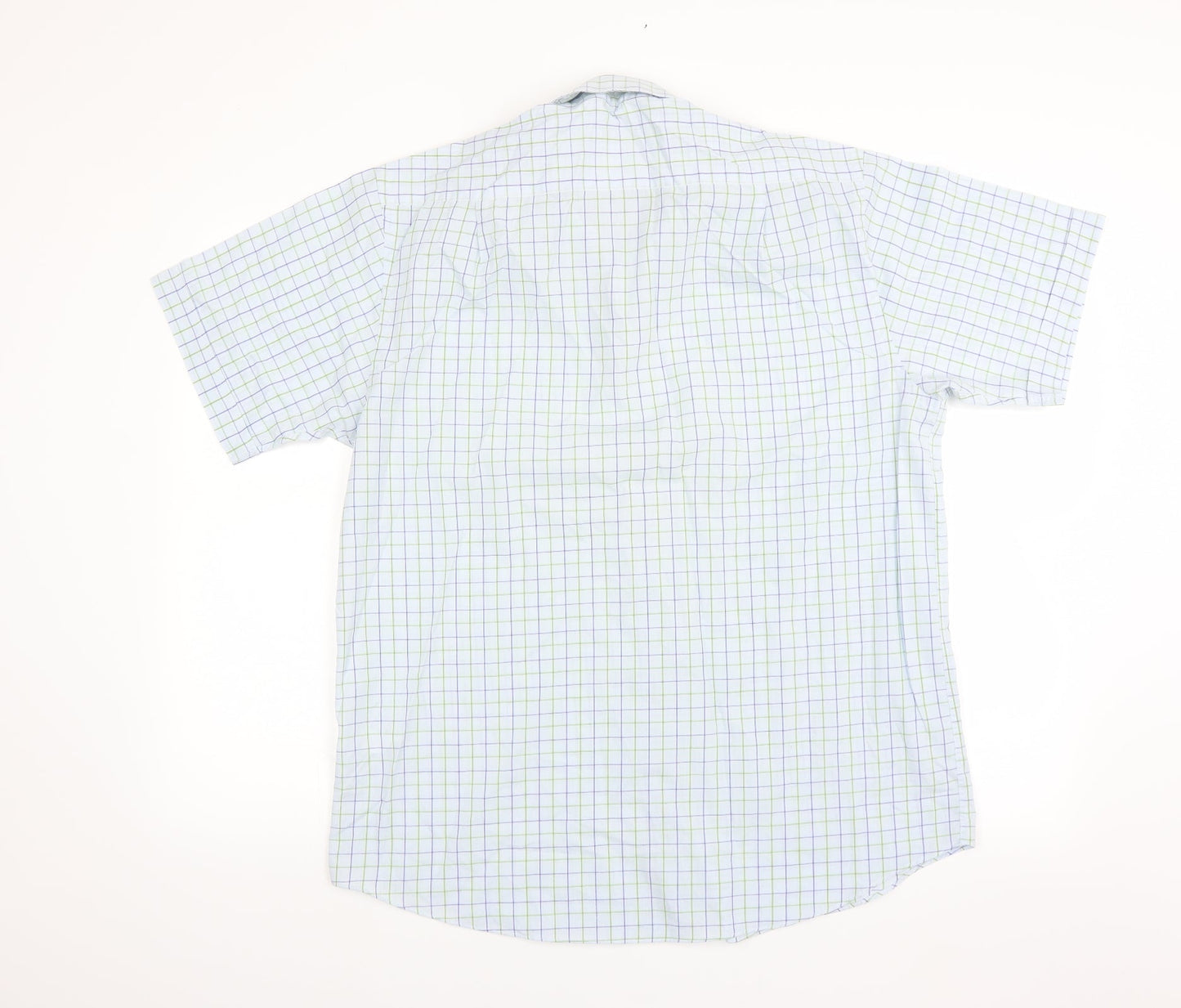 Mens UK Size 16 BHS Blue  Button-Up Short Sleeve Casual Shirt