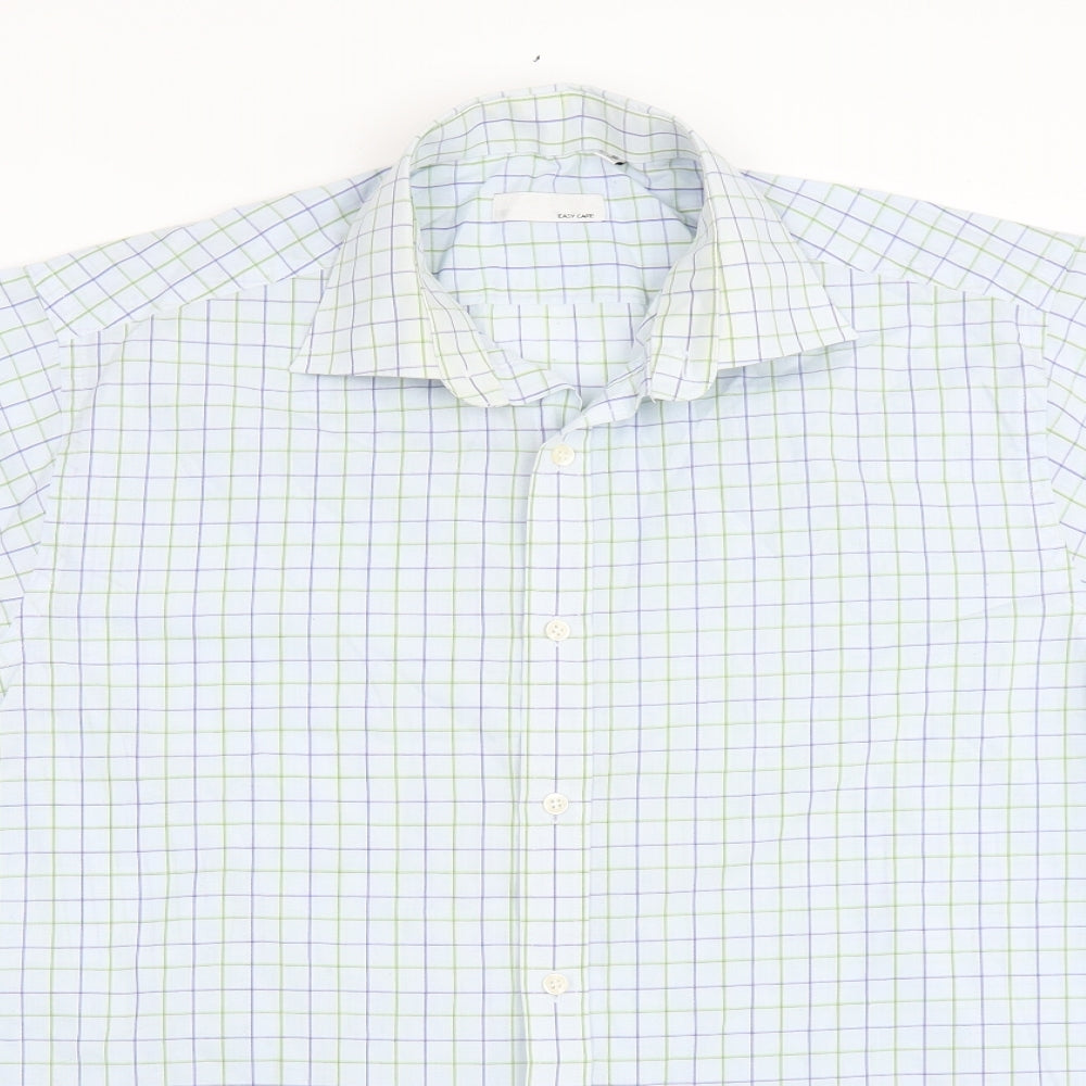 Mens UK Size 16 BHS Blue  Button-Up Short Sleeve Casual Shirt