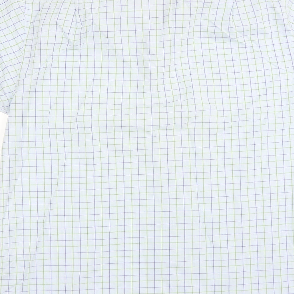 Mens UK Size 16 BHS Blue  Button-Up Short Sleeve Casual Shirt
