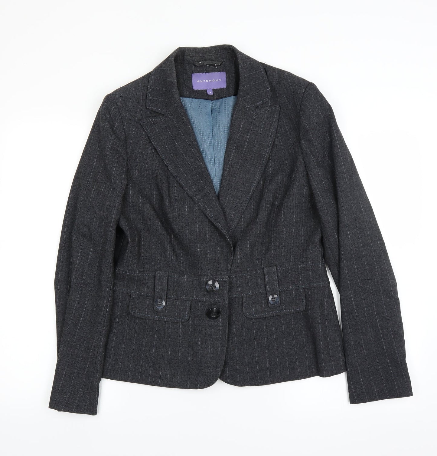 Autonomy Womens Grey Striped  Jacket Suit Jacket Size 14