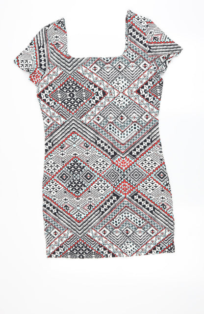Primark Womens Multicoloured Geometric  T-Shirt Dress  Size 16