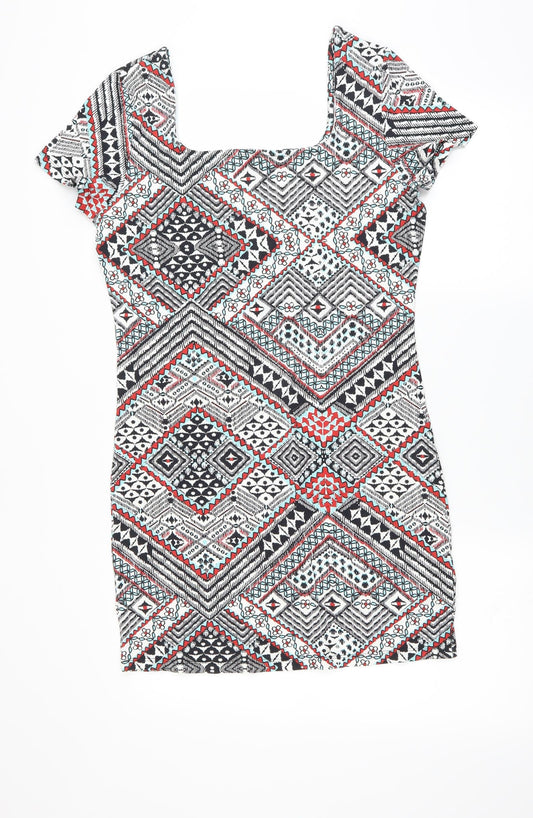 Primark Womens Multicoloured Geometric  T-Shirt Dress  Size 16
