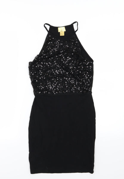 H&M Womens Black  Jersey Pencil Dress  Size 4  - Sequin