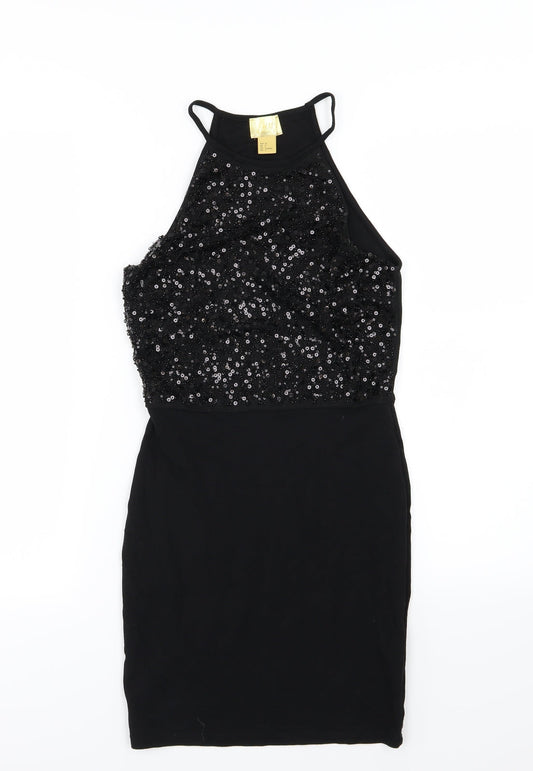 H&M Womens Black  Jersey Pencil Dress  Size 4  - Sequin