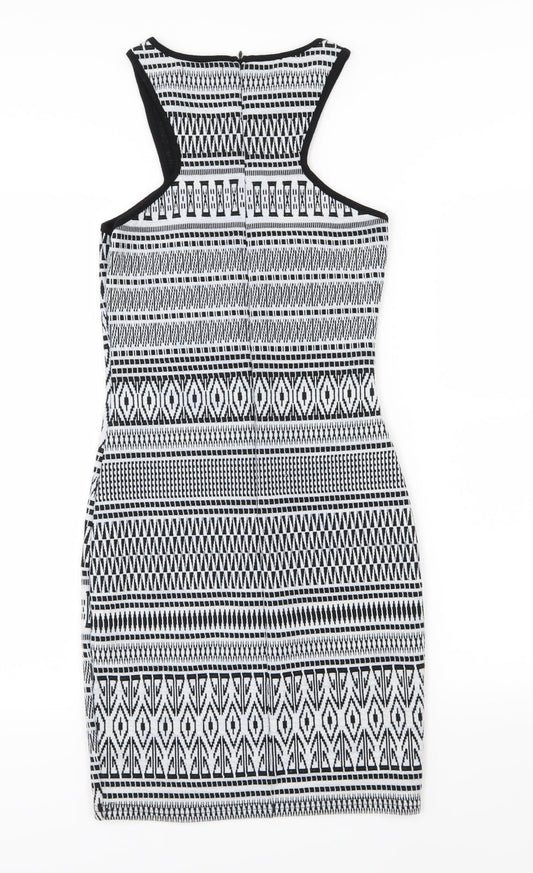 Glamorous Womens White Striped  Pencil Dress  Size 8