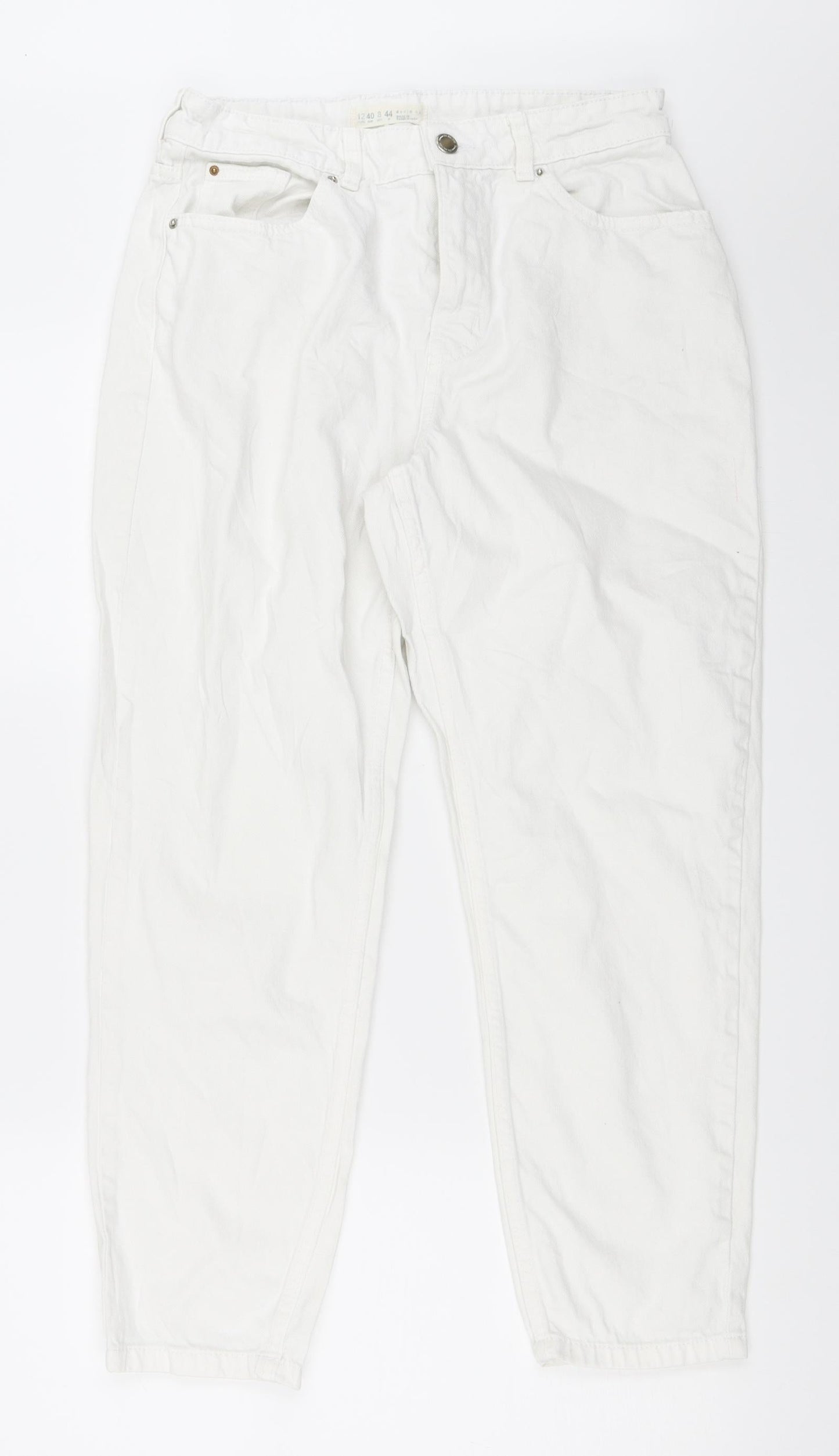 Womens UK Size 12 Preworn Regular Fit Straight White Jeans