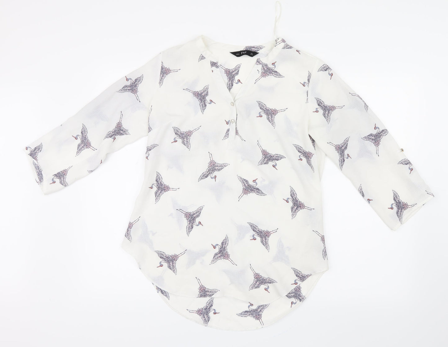 F&F Womens White Geometric  Basic Blouse Size 8