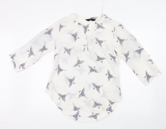 F&F Womens White Geometric  Basic Blouse Size 8