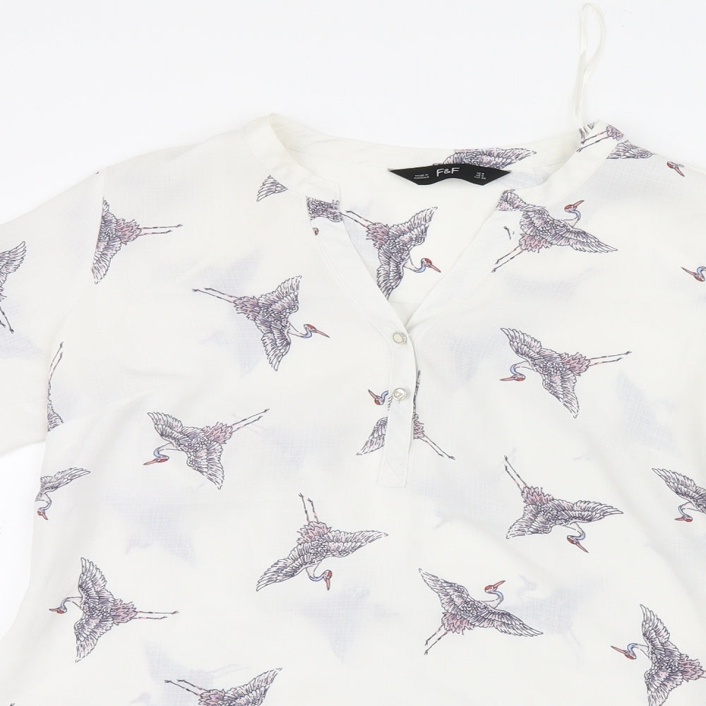 F&F Womens White Geometric  Basic Blouse Size 8