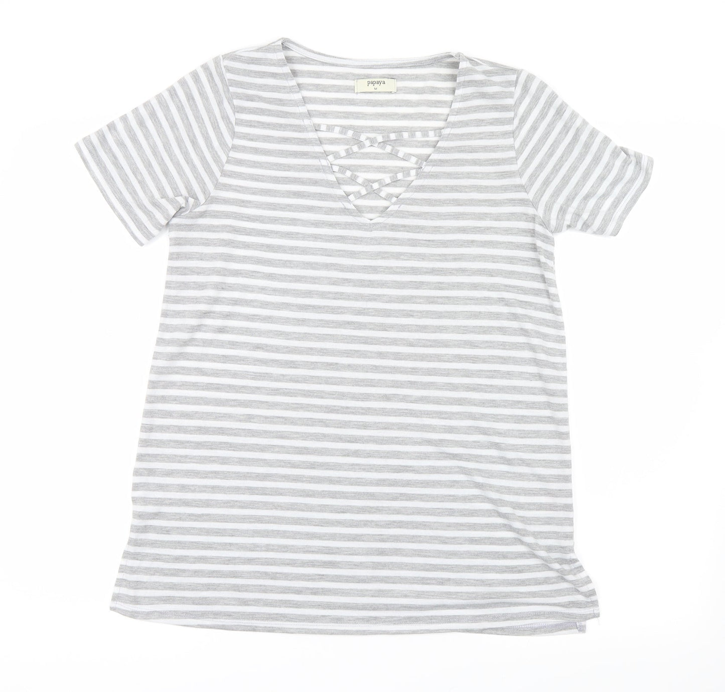 Papaya Womens Grey Striped  Basic T-Shirt Size M