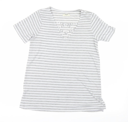 Papaya Womens Grey Striped  Basic T-Shirt Size M