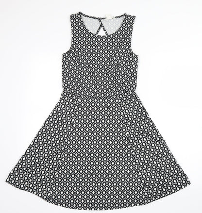 H&M Womens Black Geometric  Fit & Flare  Size 6