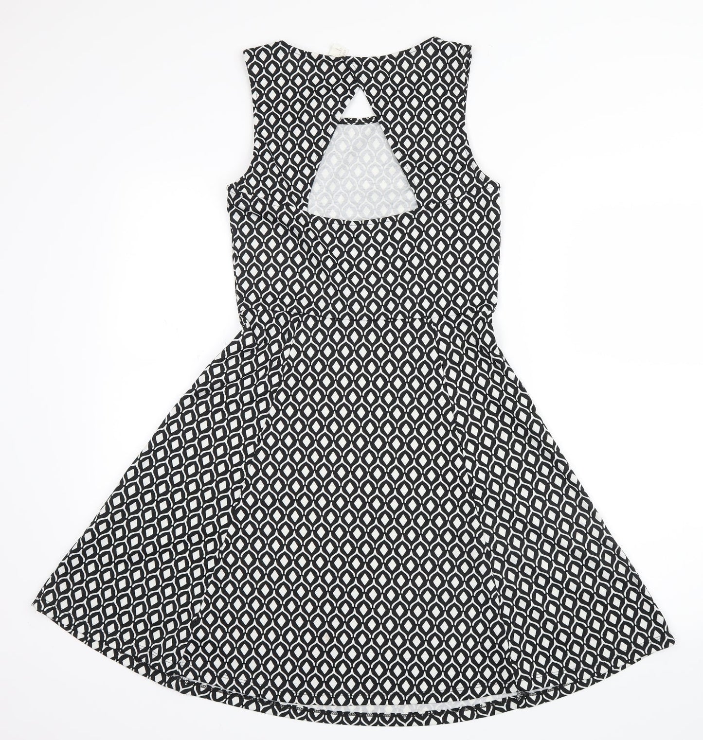 H&M Womens Black Geometric  Fit & Flare  Size 6