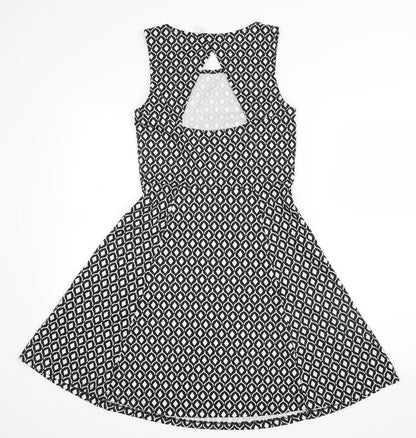 H&M Womens Black Geometric  Fit & Flare  Size 6