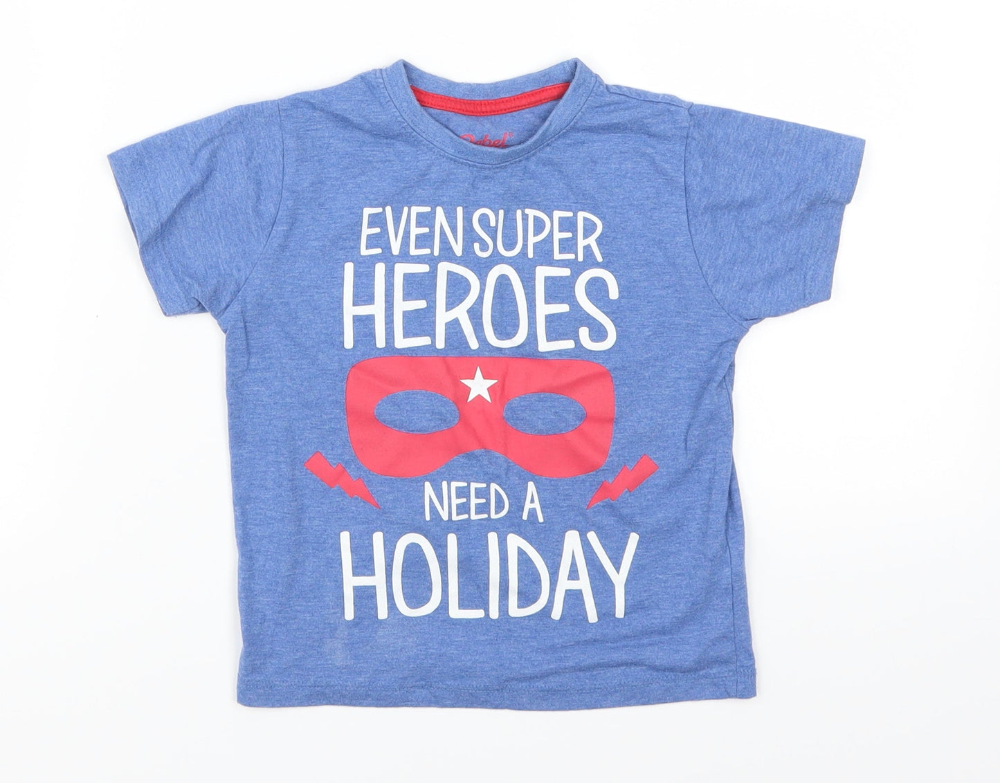 Primark Boys Blue   Basic T-Shirt Size 3-4 Years  - Even Superheroes Need  A Holiday