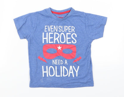 Primark Boys Blue   Basic T-Shirt Size 3-4 Years  - Even Superheroes Need  A Holiday