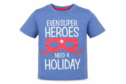 Primark Boys Blue   Basic T-Shirt Size 3-4 Years  - Even Superheroes Need  A Holiday