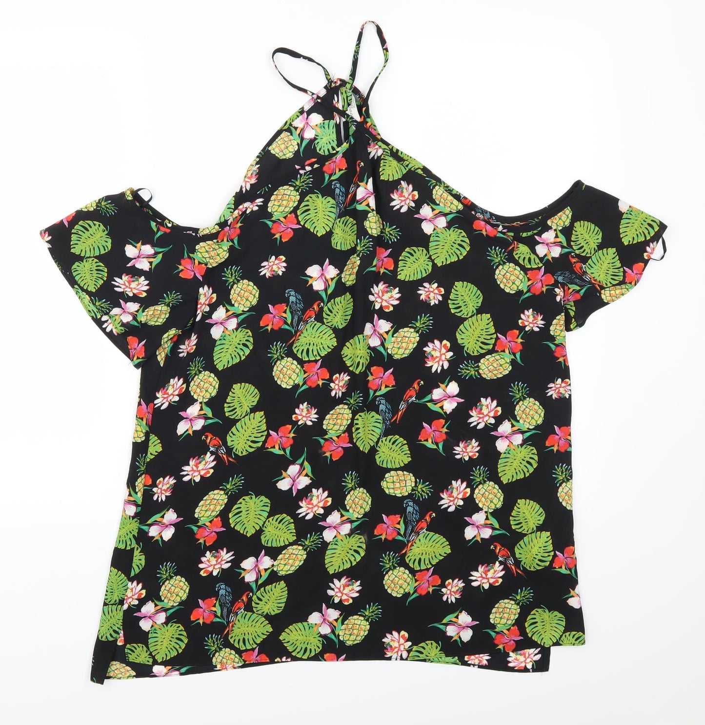 Peacocks Womens Green Geometric  Basic Blouse Size 16  - Birds Pineapples Leaves