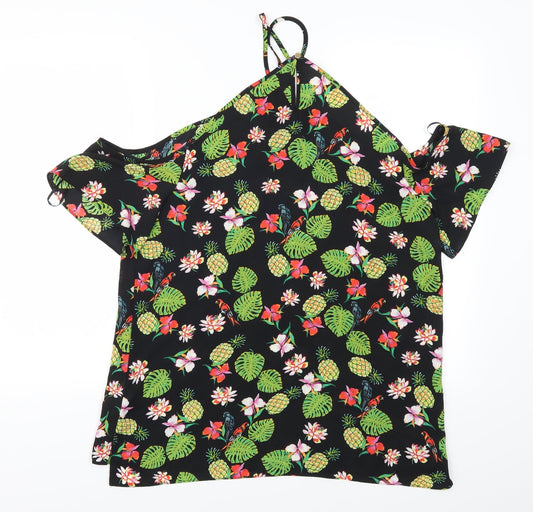 Peacocks Womens Green Geometric  Basic Blouse Size 16  - Birds Pineapples Leaves