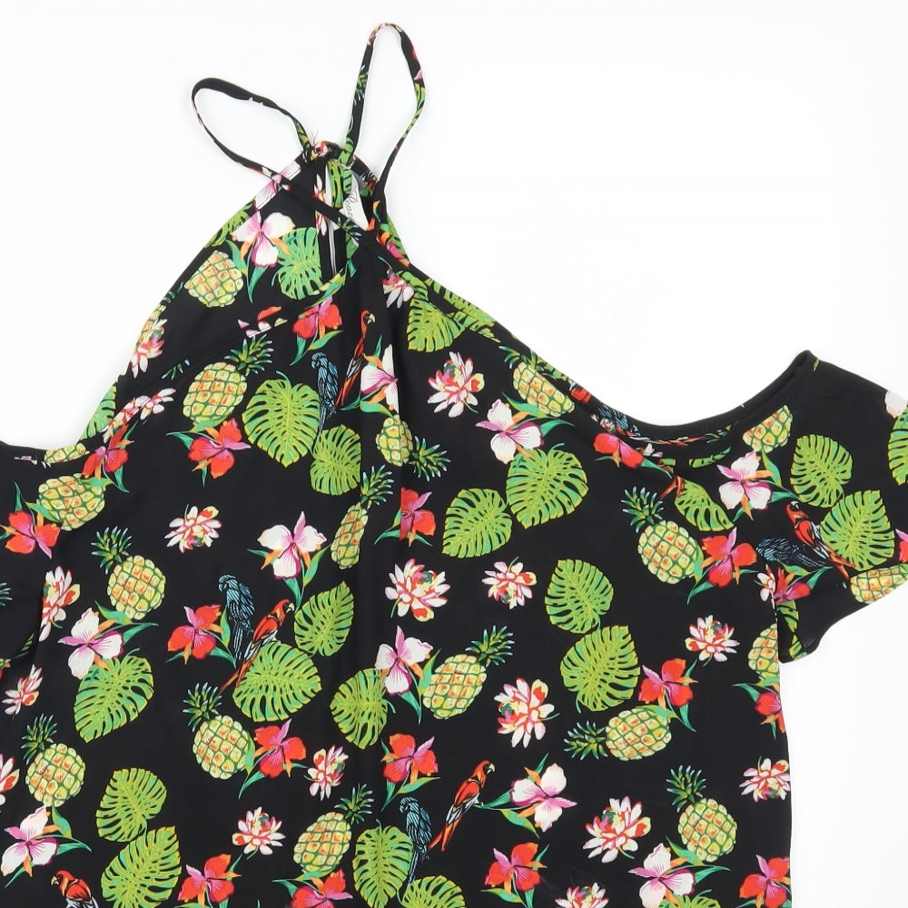 Peacocks Womens Green Geometric  Basic Blouse Size 16  - Birds Pineapples Leaves