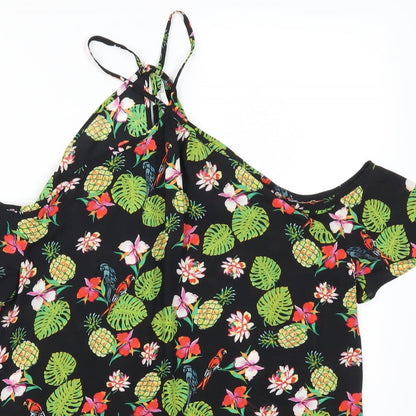 Peacocks Womens Green Geometric  Basic Blouse Size 16  - Birds Pineapples Leaves