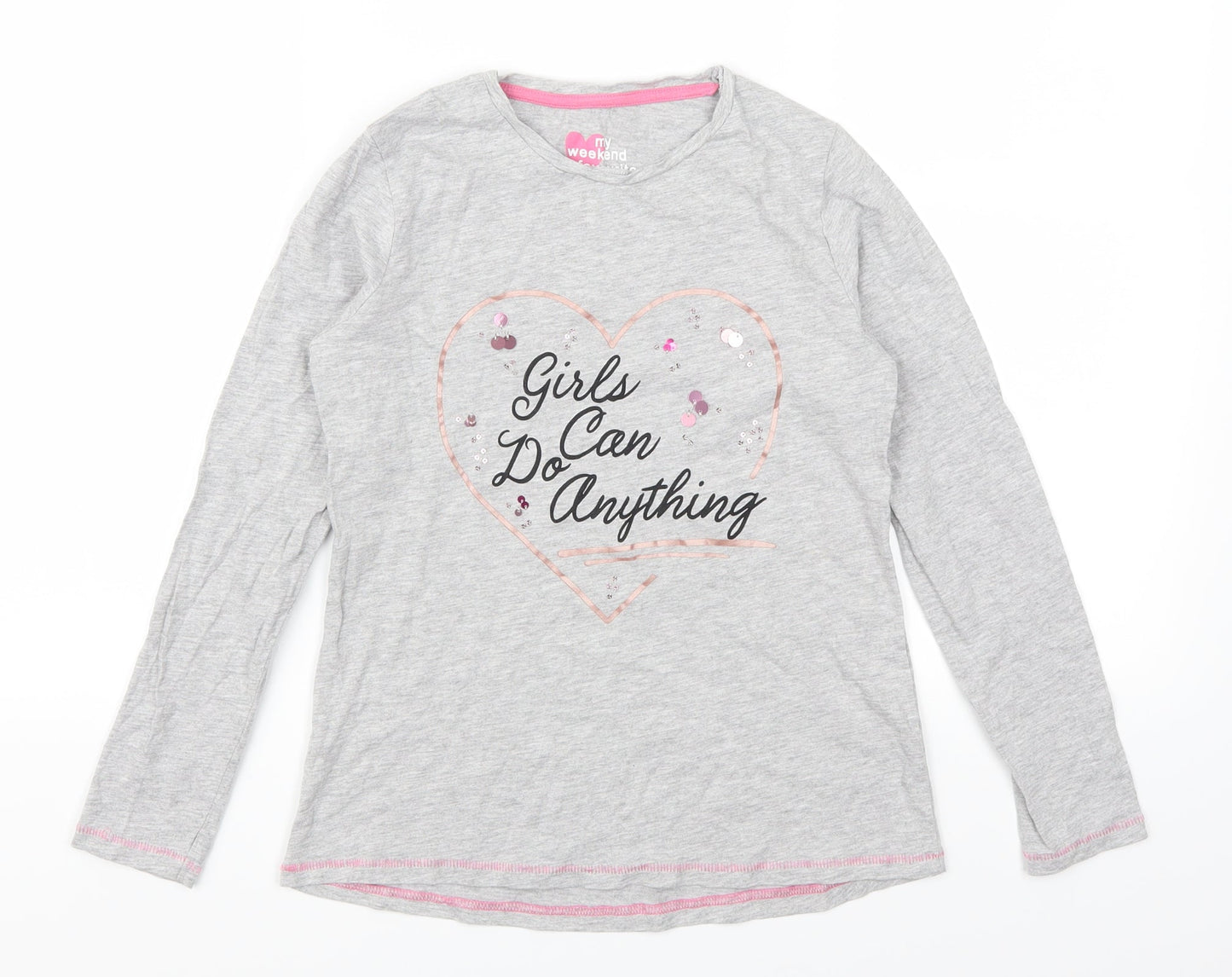 Mtalan Girls Grey   Basic T-Shirt Size 11 Years  - Girls Can Do Anything