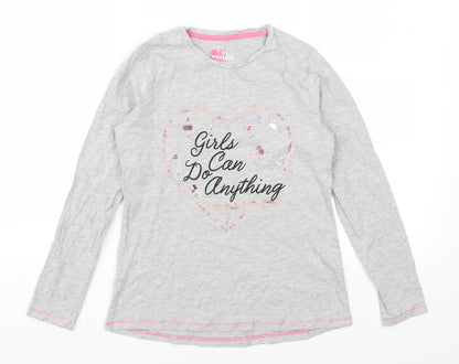 Mtalan Girls Grey   Basic T-Shirt Size 11 Years  - Girls Can Do Anything
