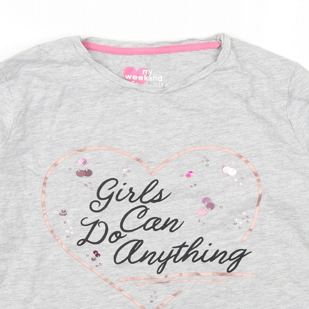 Mtalan Girls Grey   Basic T-Shirt Size 11 Years  - Girls Can Do Anything