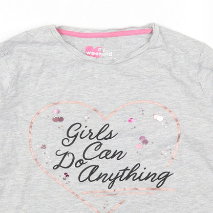 Mtalan Girls Grey   Basic T-Shirt Size 11 Years  - Girls Can Do Anything