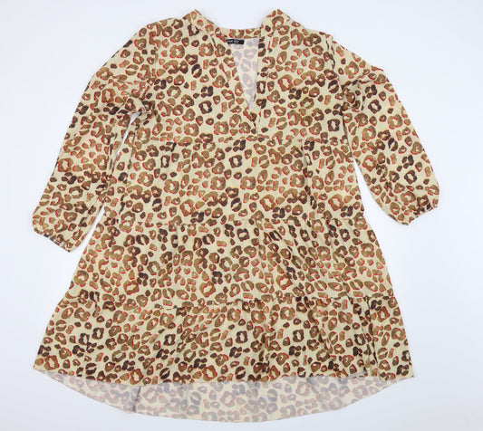 Boohoo Womens Beige Animal Print  Fit & Flare  Size 14