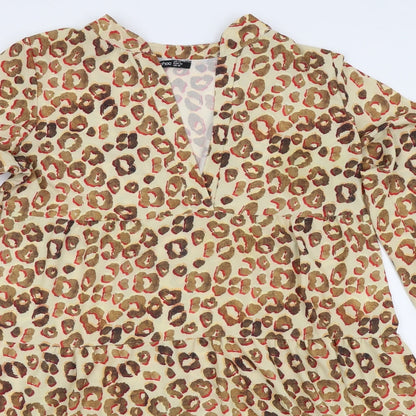 Boohoo Womens Beige Animal Print  Fit & Flare  Size 14