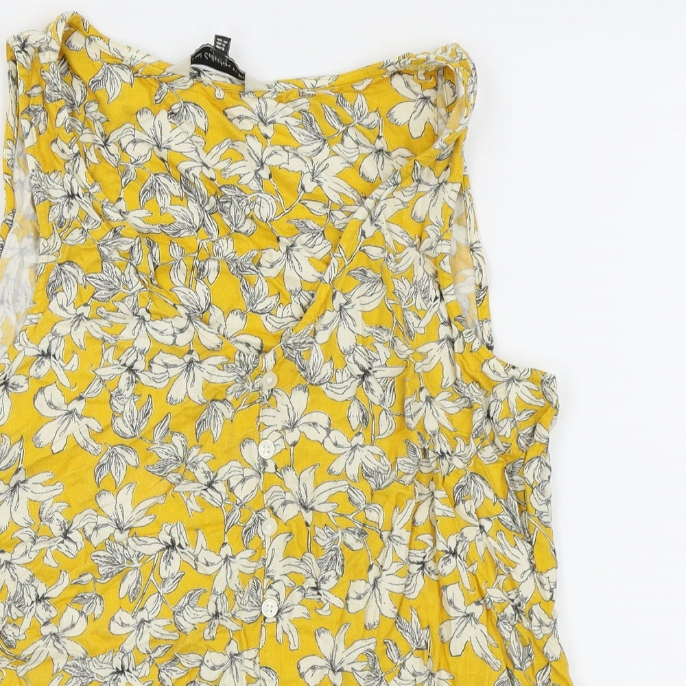 F&F Womens Yellow Floral  Basic Tank Size 8