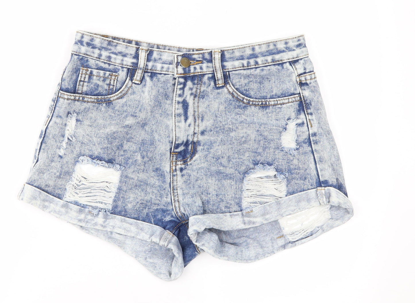 SheIn Womens Blue  Denim Hot Pants Shorts Size S - Distressed
