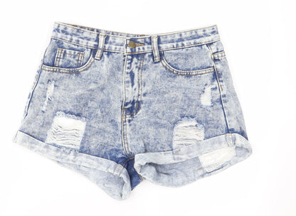 SheIn Womens Blue  Denim Hot Pants Shorts Size S - Distressed