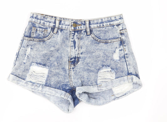 SheIn Womens Blue  Denim Hot Pants Shorts Size S - Distressed